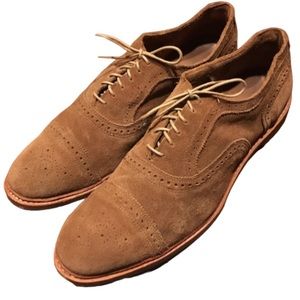Allen Edmonds Strand Suede Cap Toe Lace Up Oxford Derby Shoes Tan  Size 14E